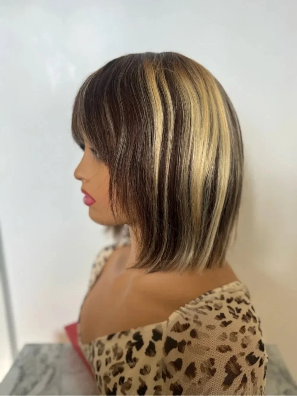 100% Human Hair Bob Wig with Blonde Highlights | Lace Front | Layered Short Wig